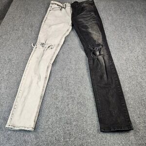 KDNK Mens Two Tone Distressed Jeans Black White Split Color Ripped Denim Size 32